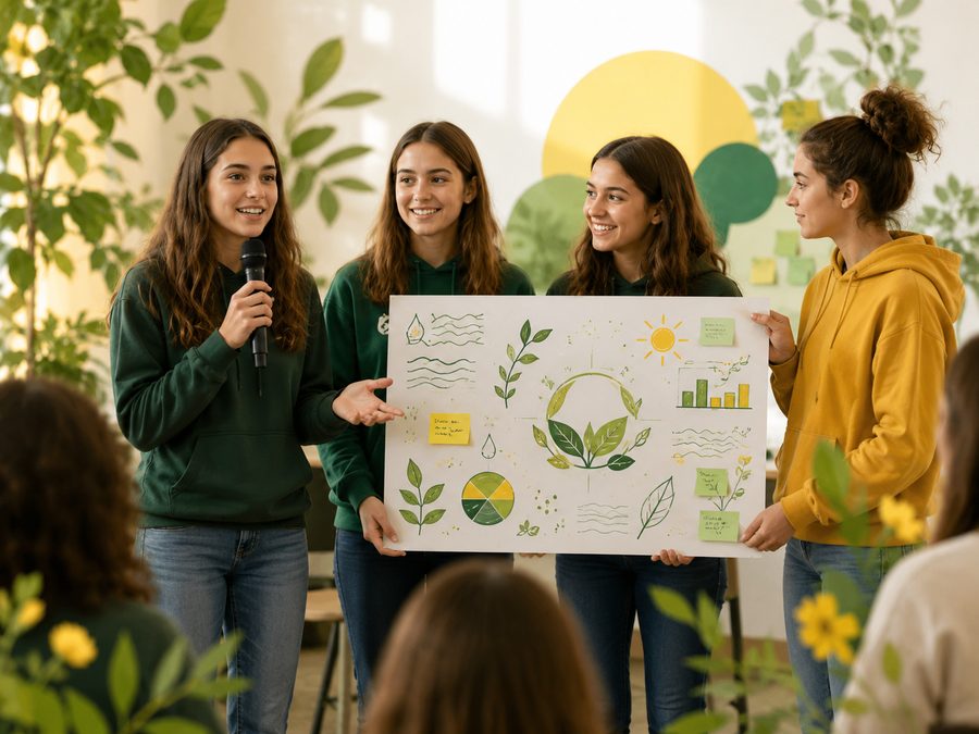 Lányok bemutatják projektjüket a Demo Day-en
